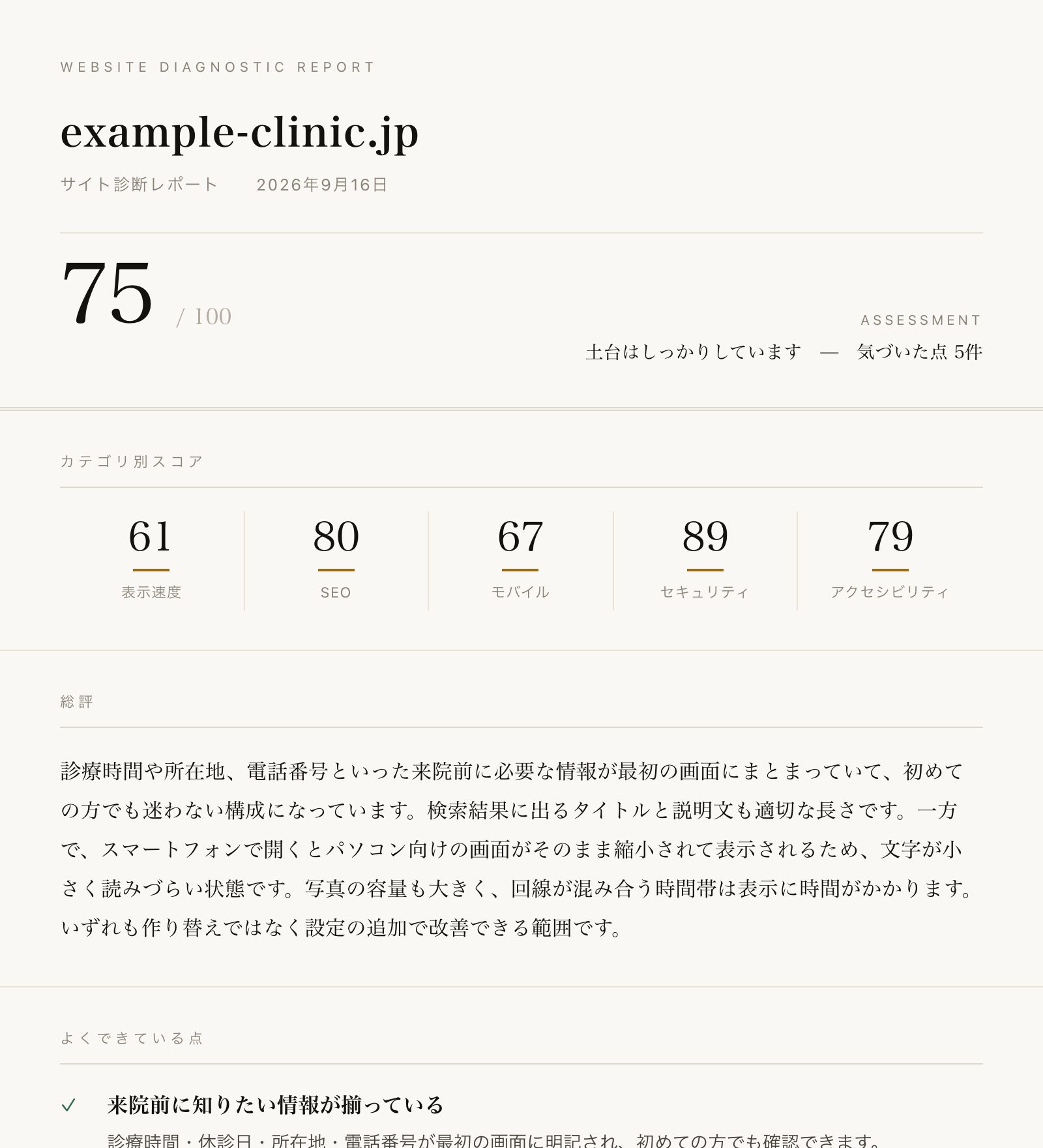 診断レポートの例